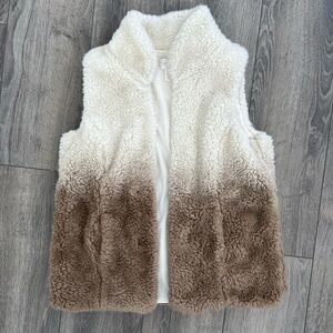 Chicos 1X Faux Fur Ombre Vest Cream Tan Plus Size Boho Cozy